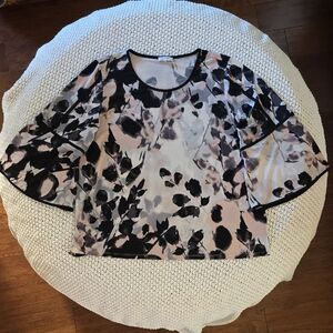 Calvin Klein Black and Cream Floral Blouse